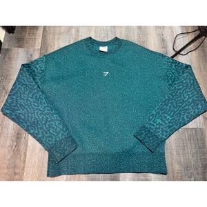 Gymshark Womens Teal Green Abstract Animal Print Oversized Knit Sweater Small